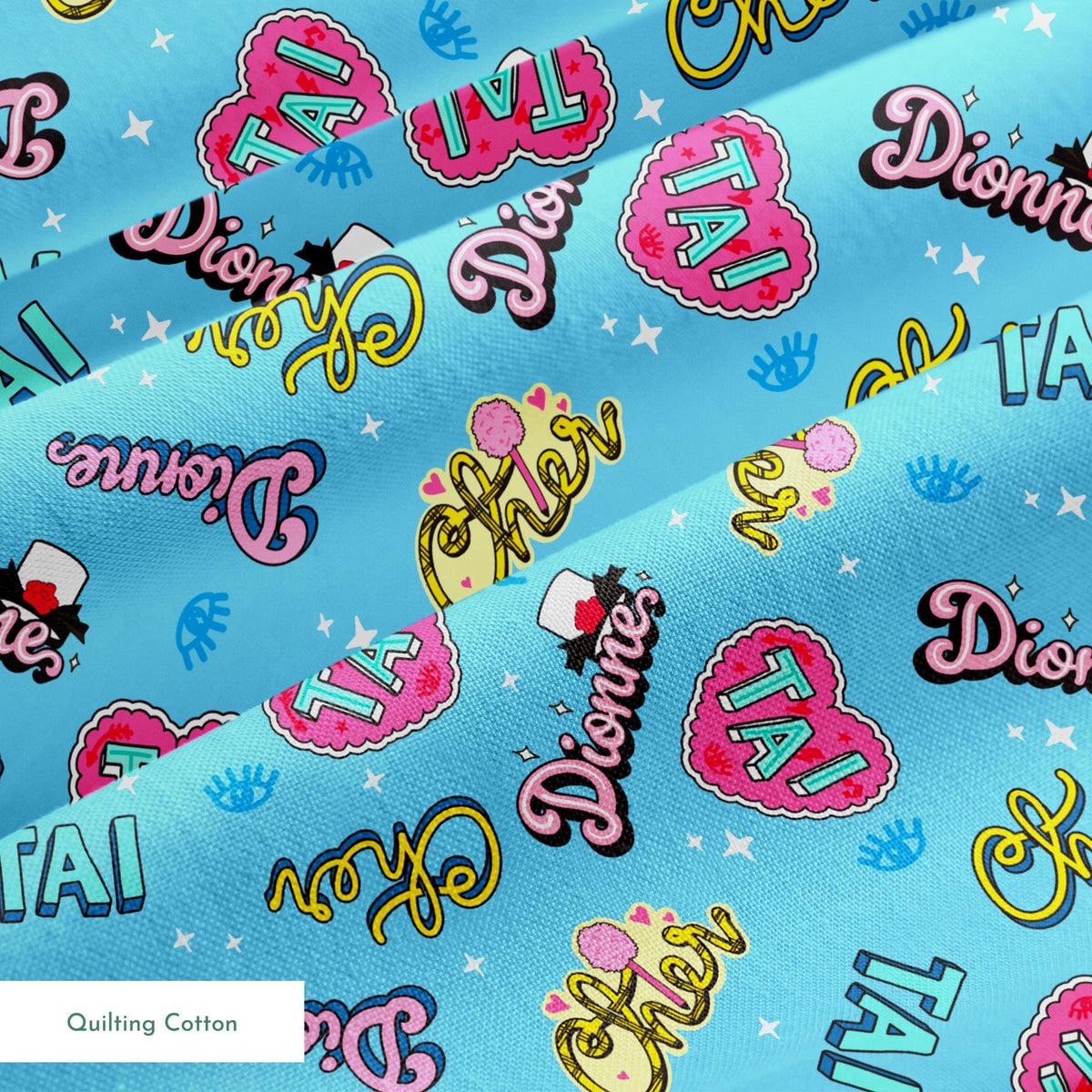 Paramount Clueless Character Names on Blue Fabric