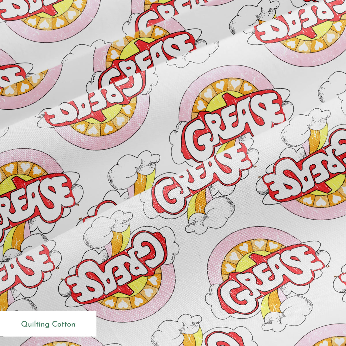 Paramount Grease Retro Rainbow on White Fabric