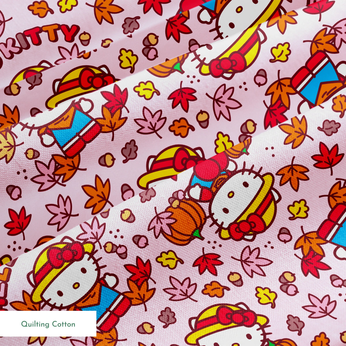 Hello Kitty® Autumn Leaves on Pink Fabric