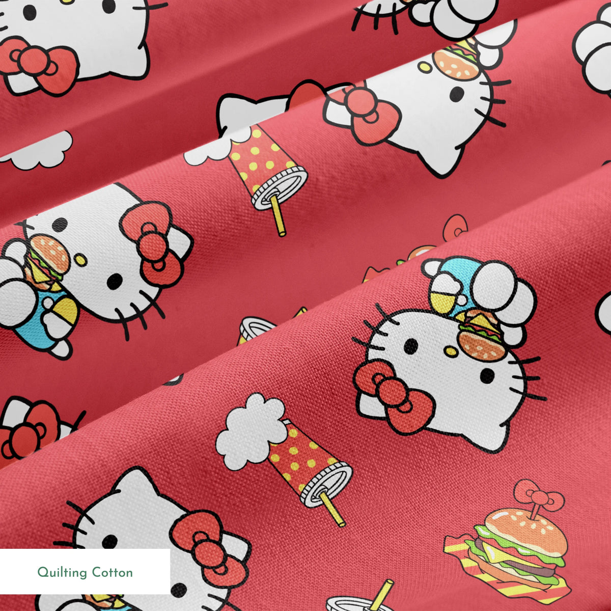 Hello Kitty® Burgers on Red Fabric