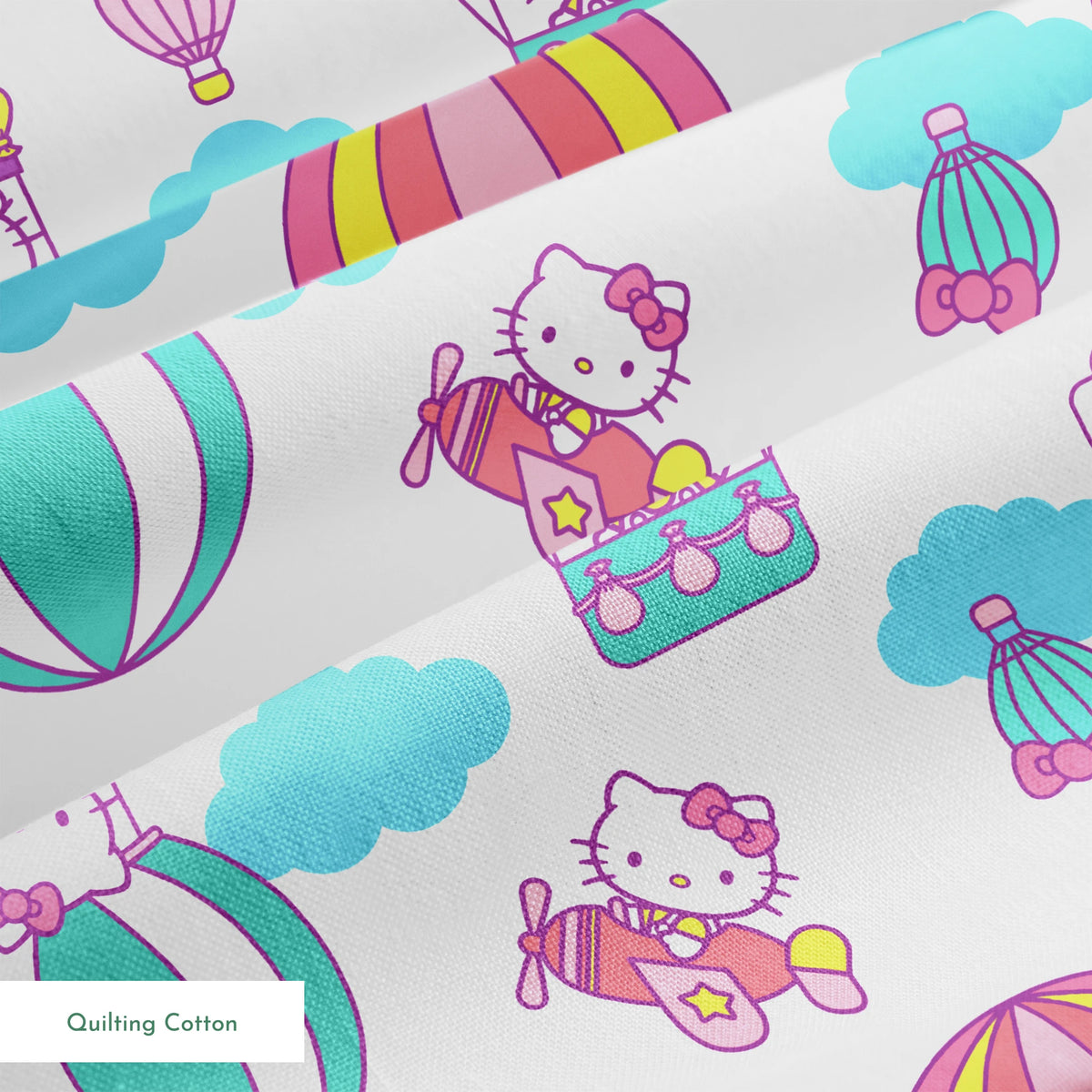 Hello Kitty® Hot Air Balloons on White Fabric