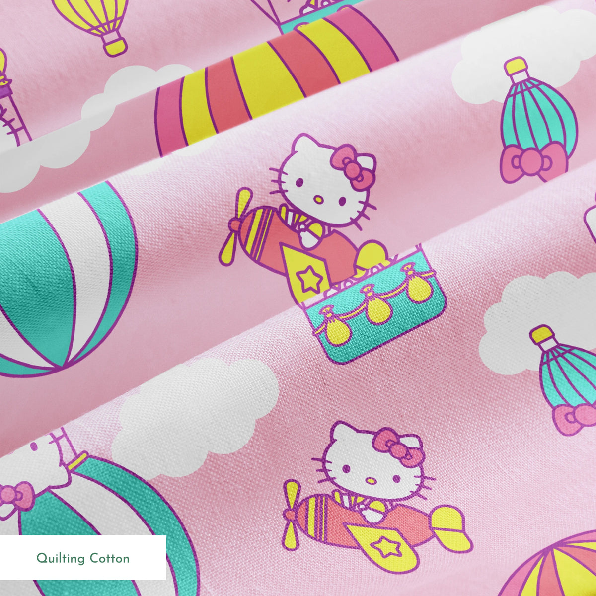Hello Kitty® Hot Air Balloons on Pink Fabric