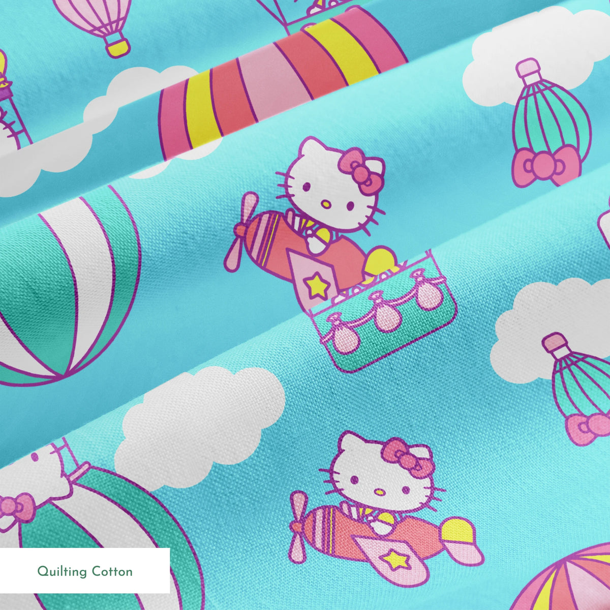 Hello Kitty® Hot Air Balloons on Blue Fabric