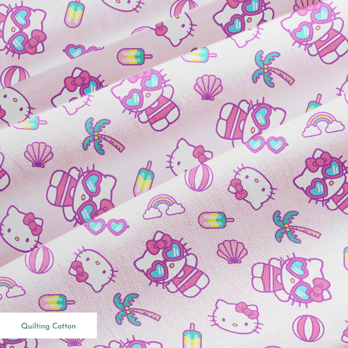 Hello Kitty® Beach Day Fun on Pink Fabric