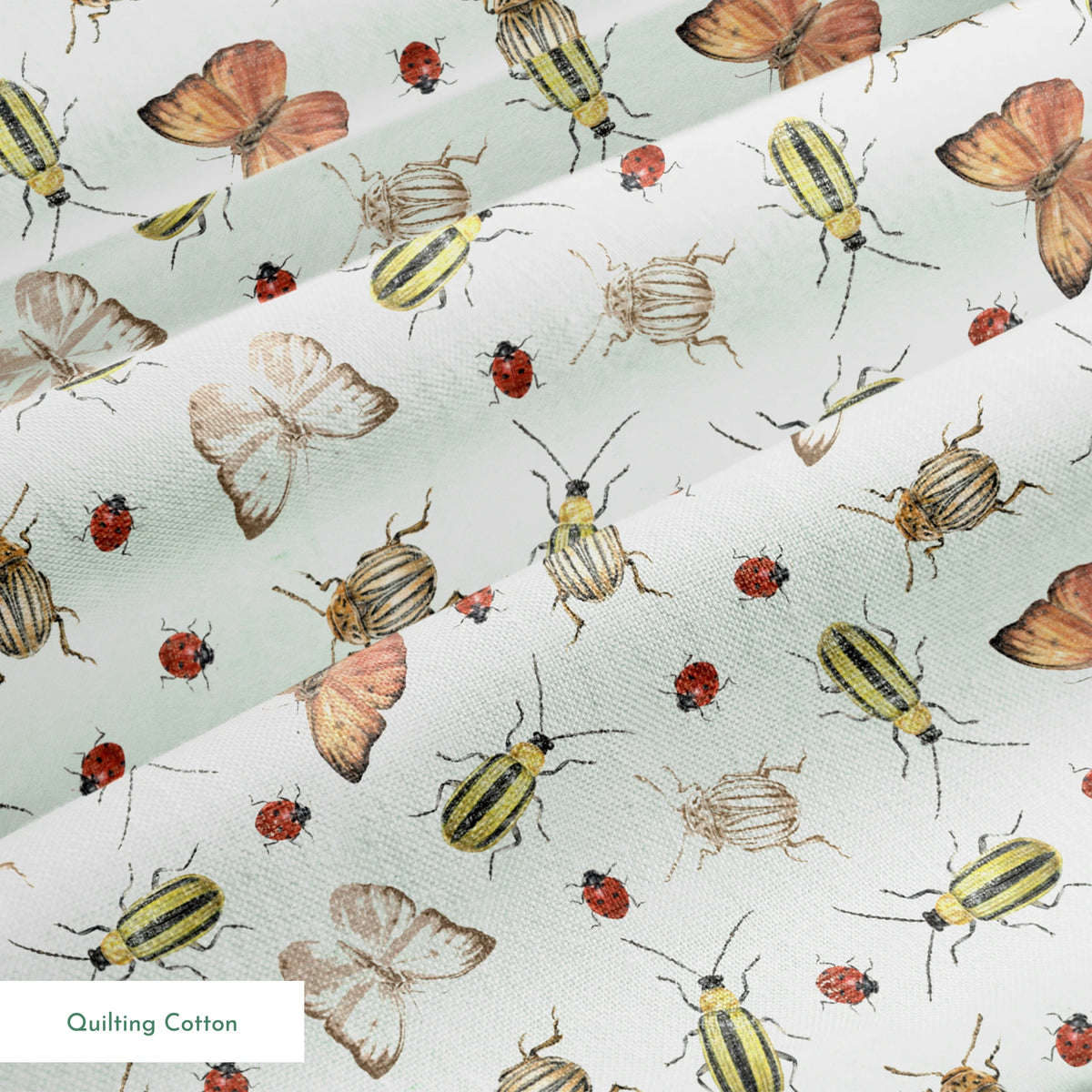 Danielle Murray Vintage Insect Toss on Green Fabric