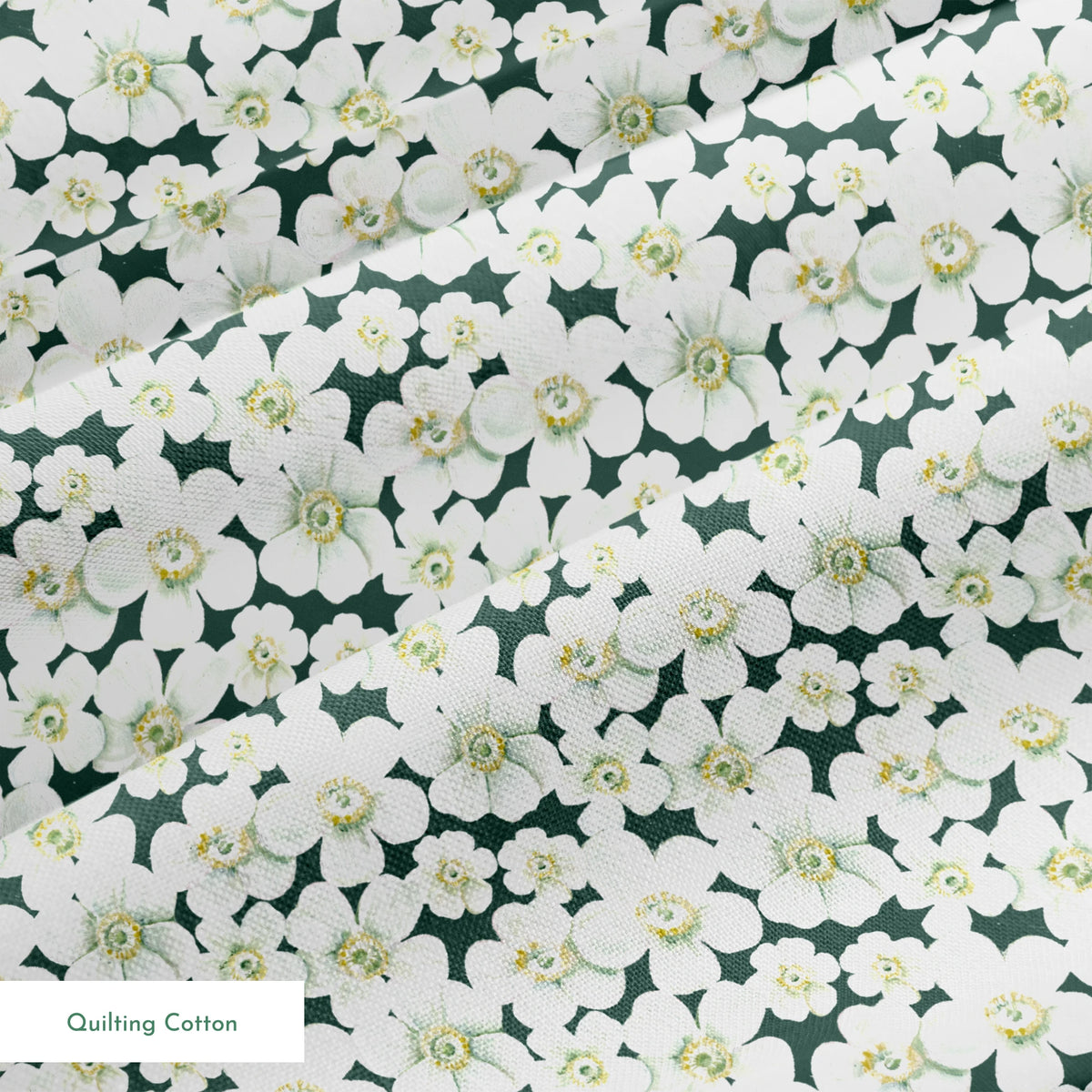 Danielle Murray Anemone Floral on Forest Green Fabric