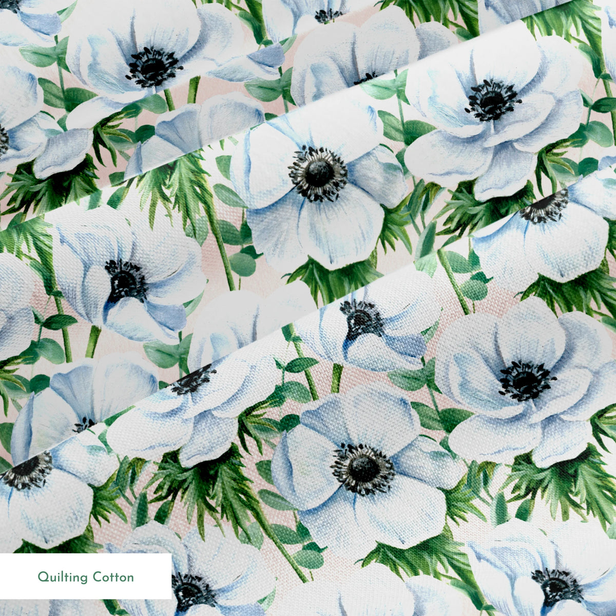 Danielle Murray White Anemones on Pink Fabric