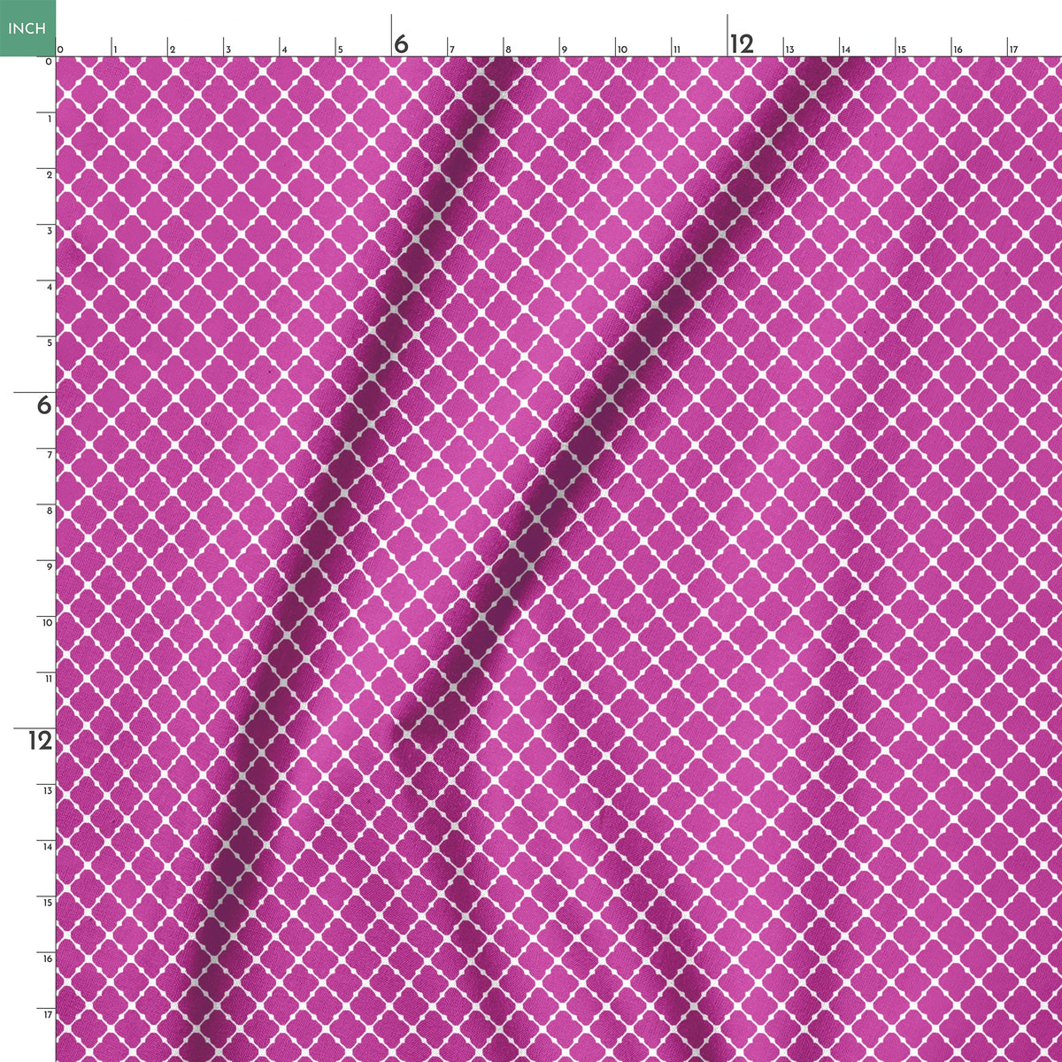 Magenta quatrefoil pattern with white lattice outline springs ruler 18x18