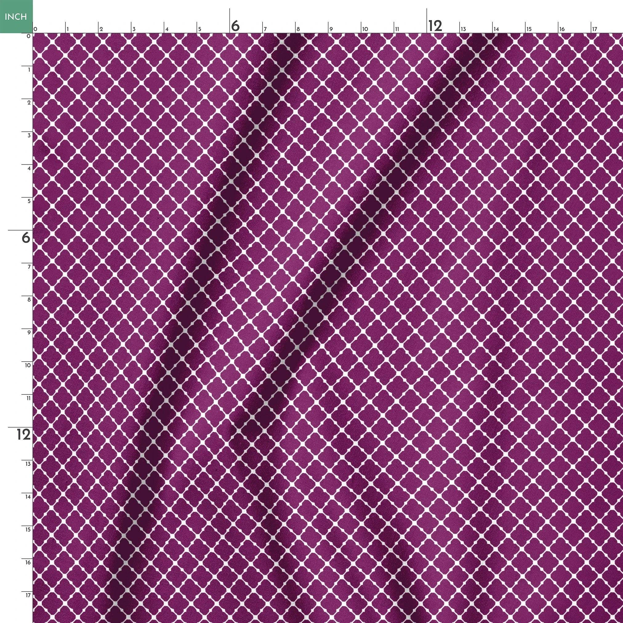 Plum quatrefoil pattern with white lattice outline on deep plum background springs ruler 18x18