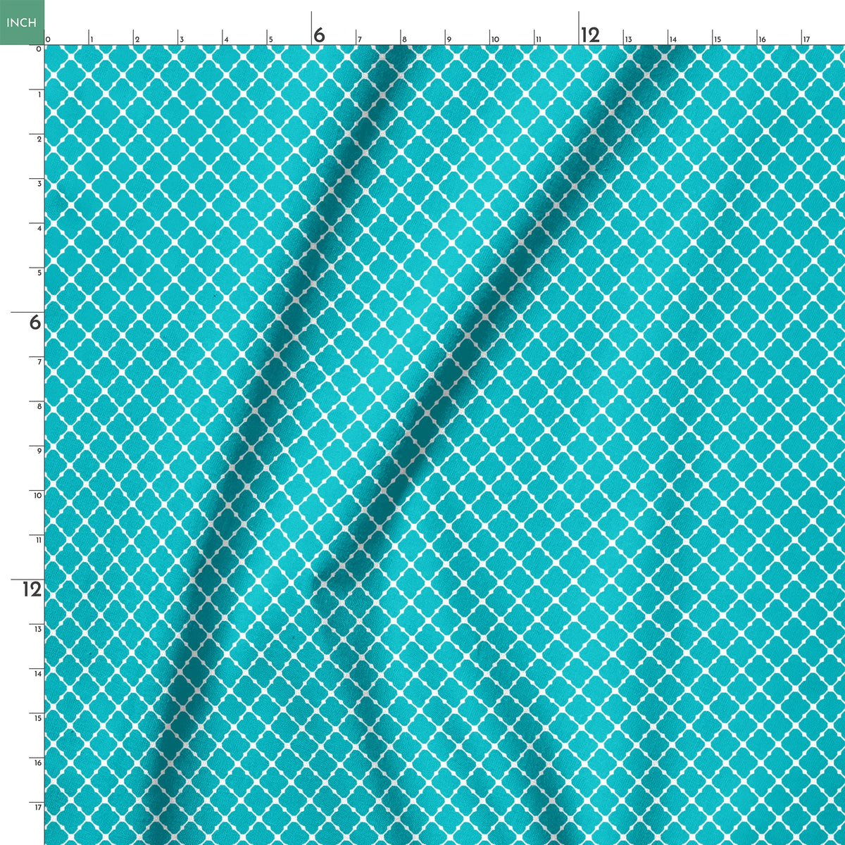 Turquoise and white quatrefoil pattern with Moroccan-inspired geometric design springs ruler 18x18
