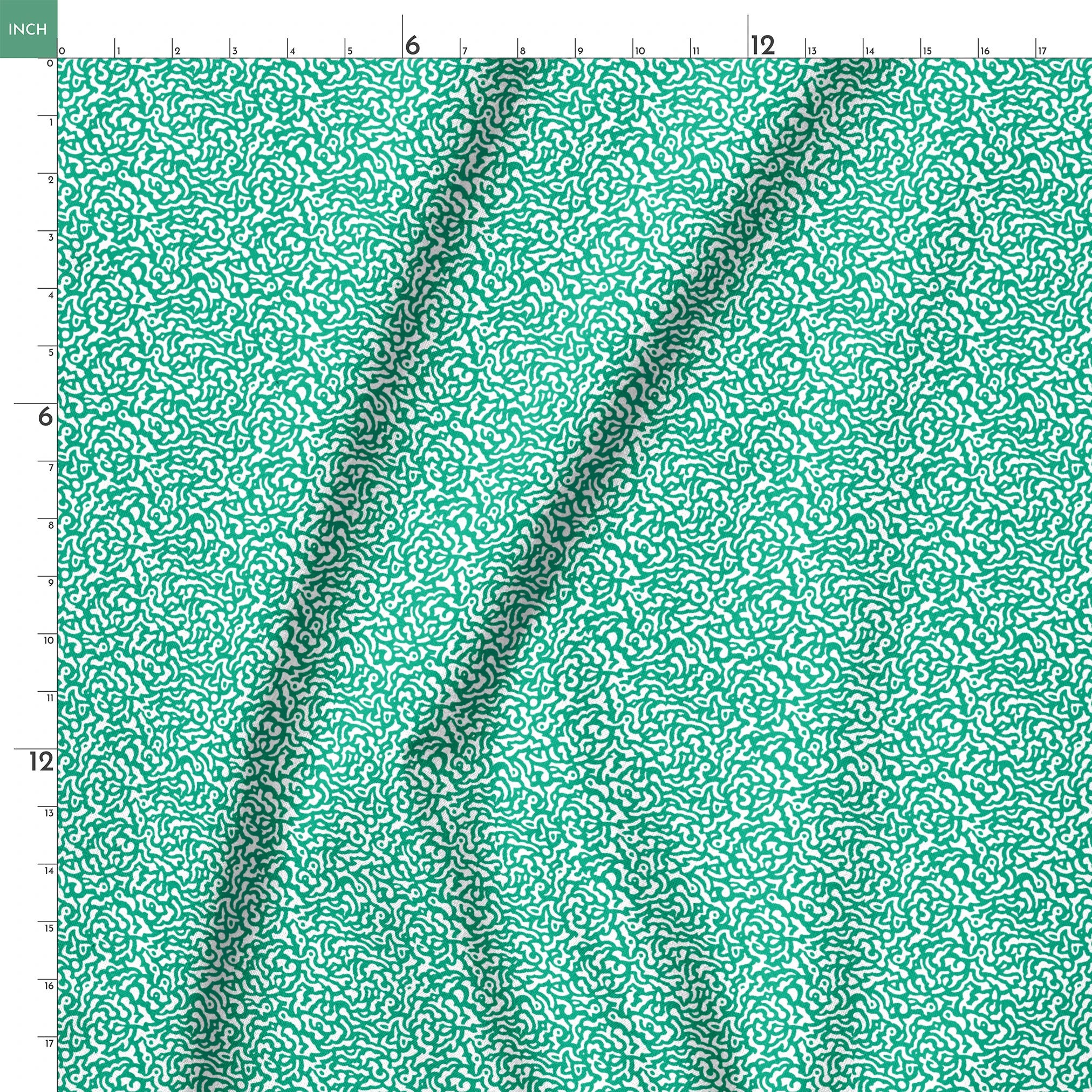 Abstract green and white pattern with organic swirling lines resembling coral or brain-like formations springs ruler 18x18