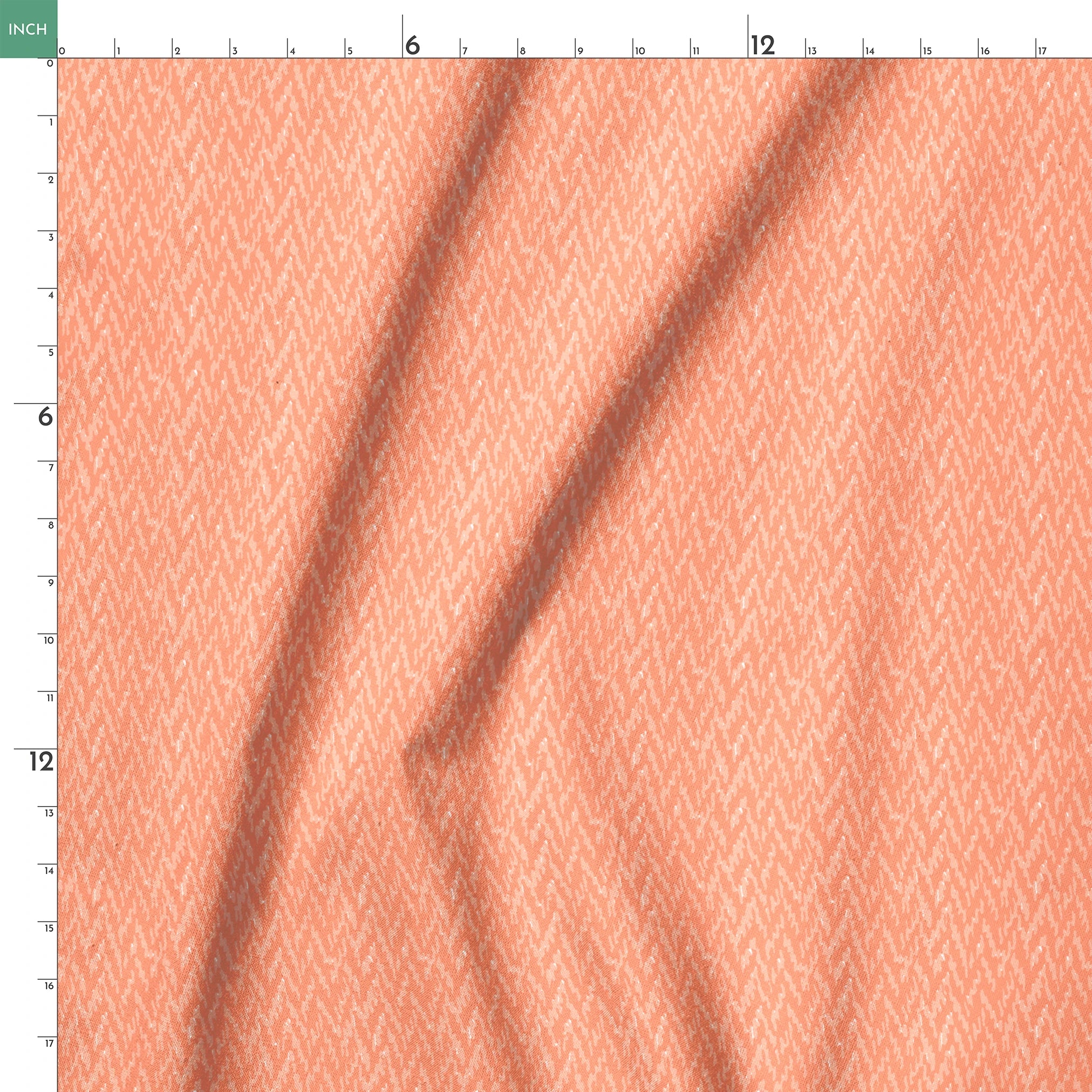 Peachy coral abstract pattern with light brushstroke-like texture and diagonal movement springs ruler 18x18