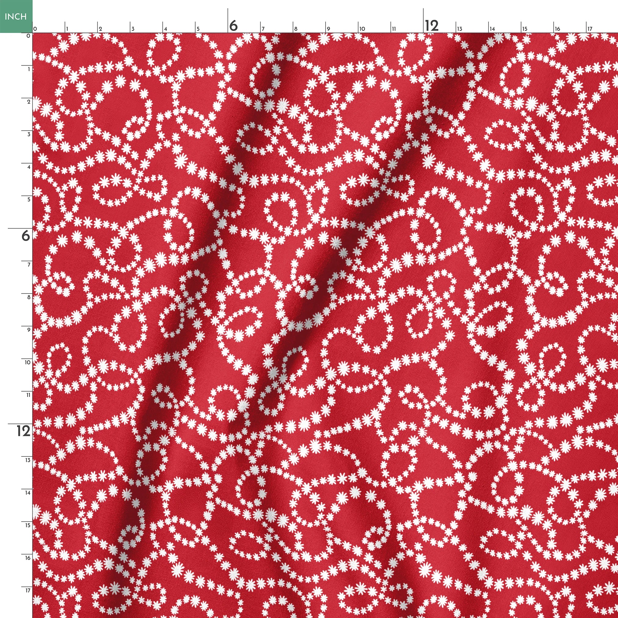 White dotted swirl pattern on rich red background creating decorative curving lines springs ruler 18x18