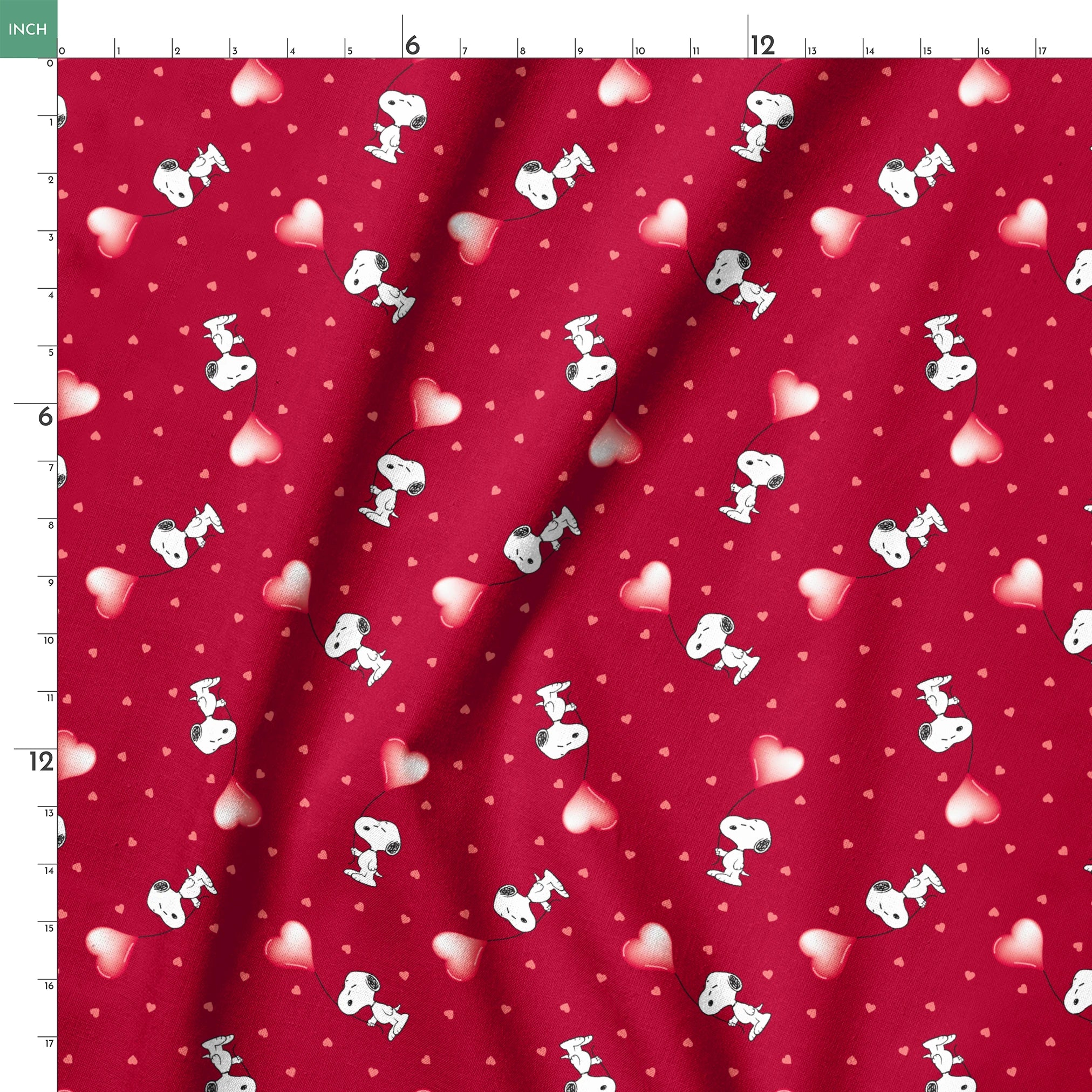Snoopy scattered on red background with pink and white hearts pattern springs ruler 18x18