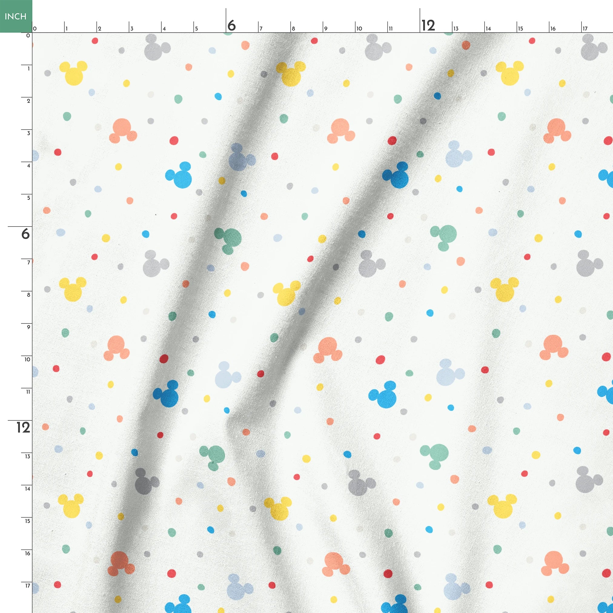 Colorful Disney Mickey Mouse silhouette pattern with pastel dots on white background springs ruler 18x18