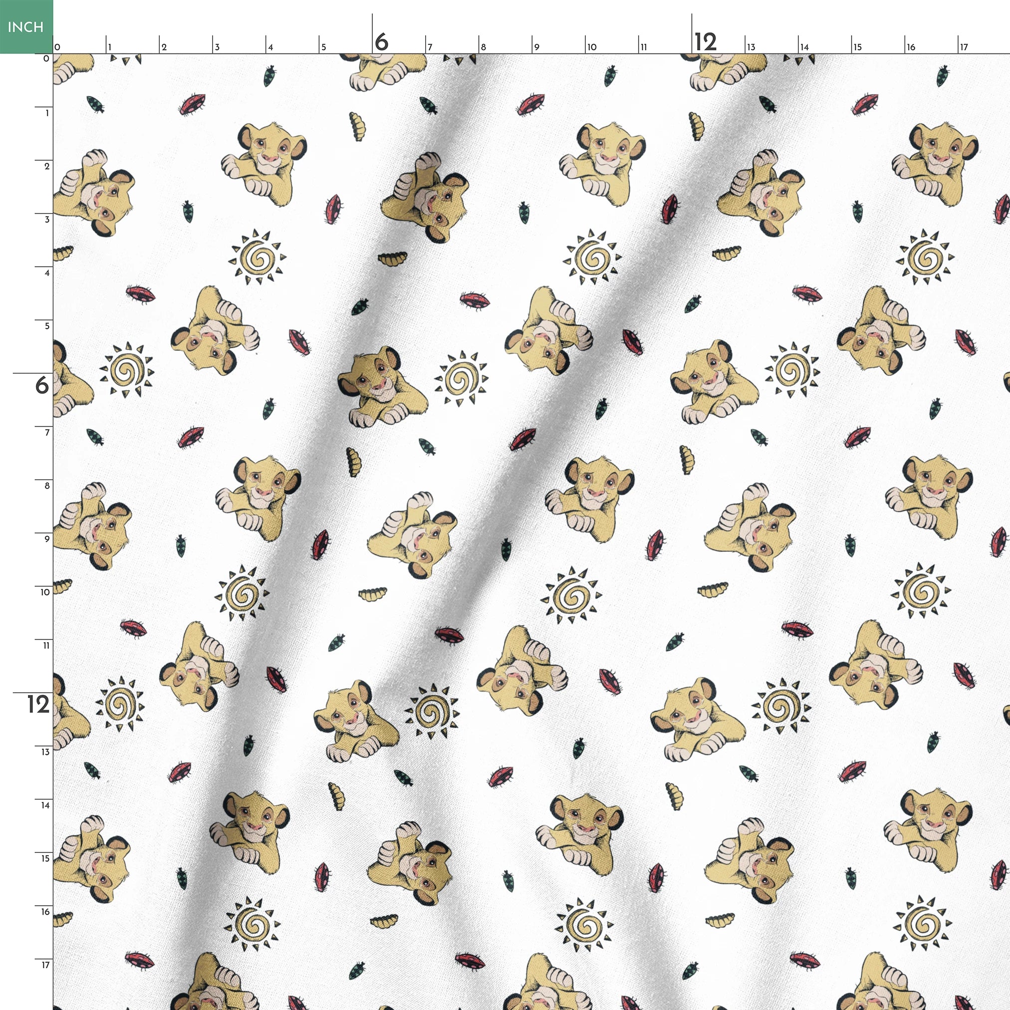 Cute cartoon lion cubs pattern with suns and leaves on white background springs ruler 18x18