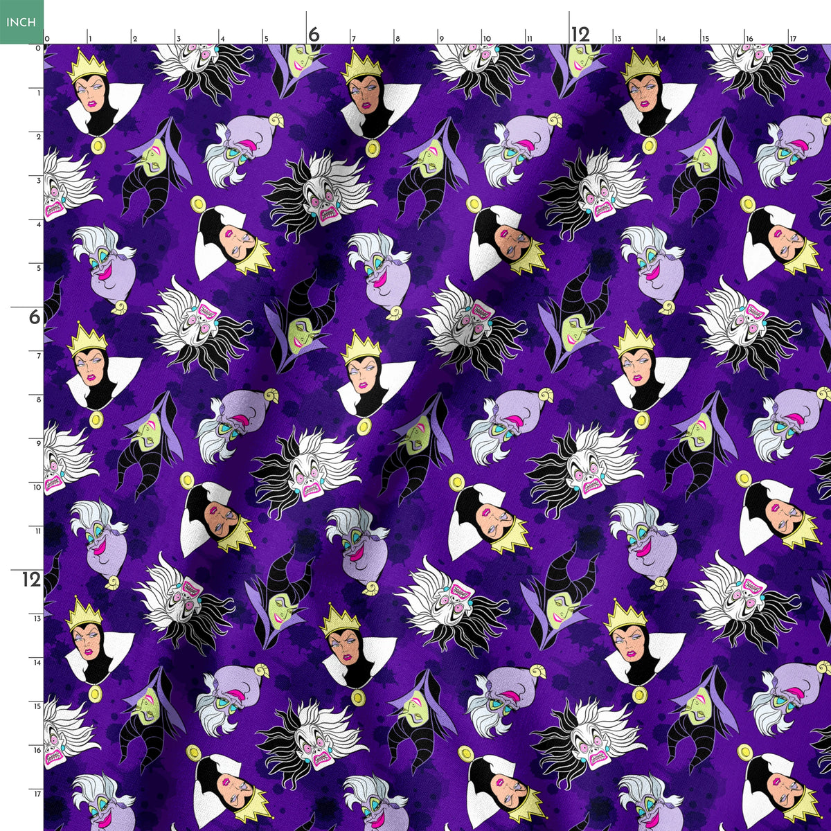 Disney villain pattern on purple background springs ruler 18x18