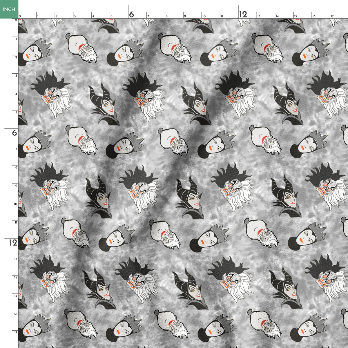 Disney villain pattern on gray background springs ruler 18x18