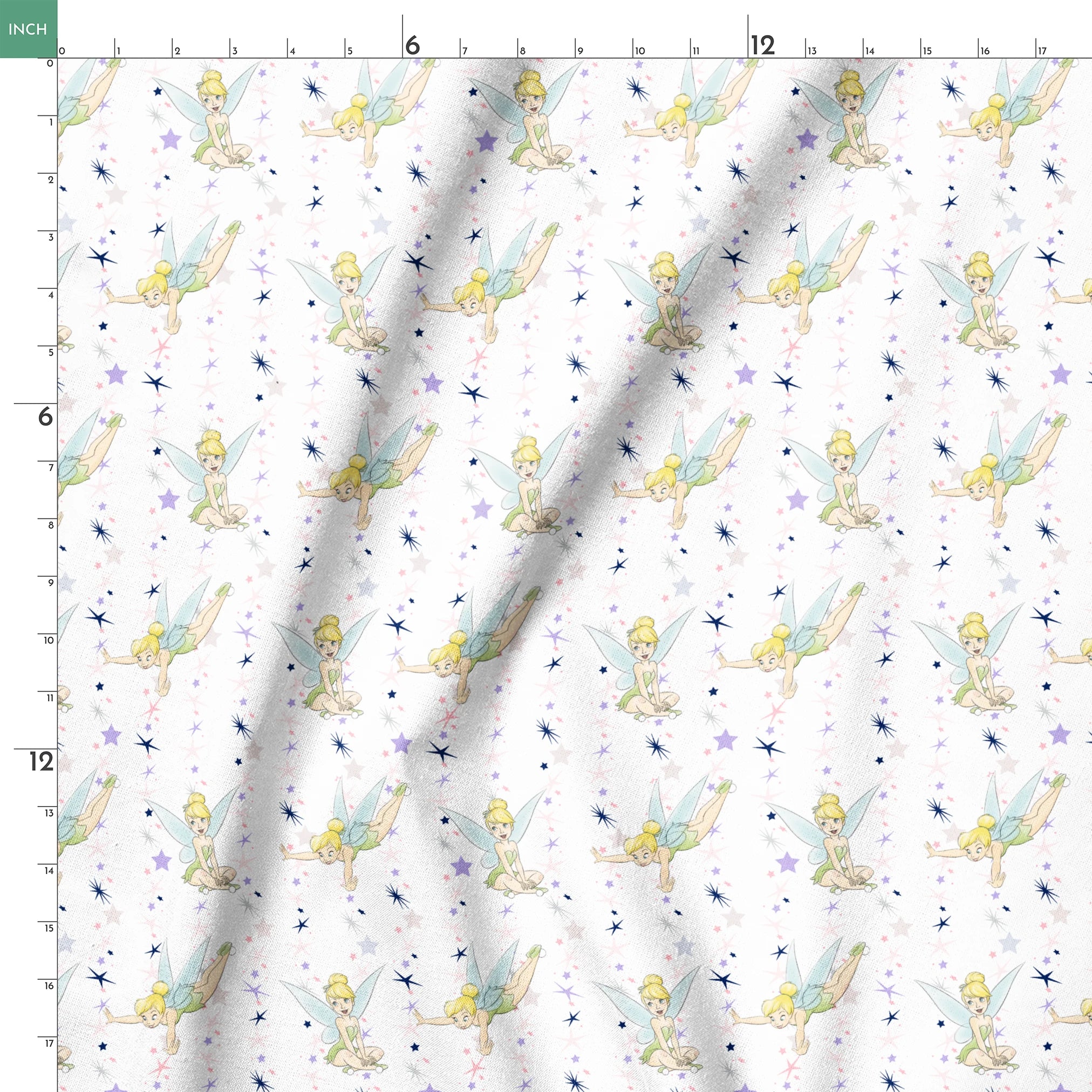Whimsical Tinker Bell in green dresses surrounded by stars springs ruler 18x18