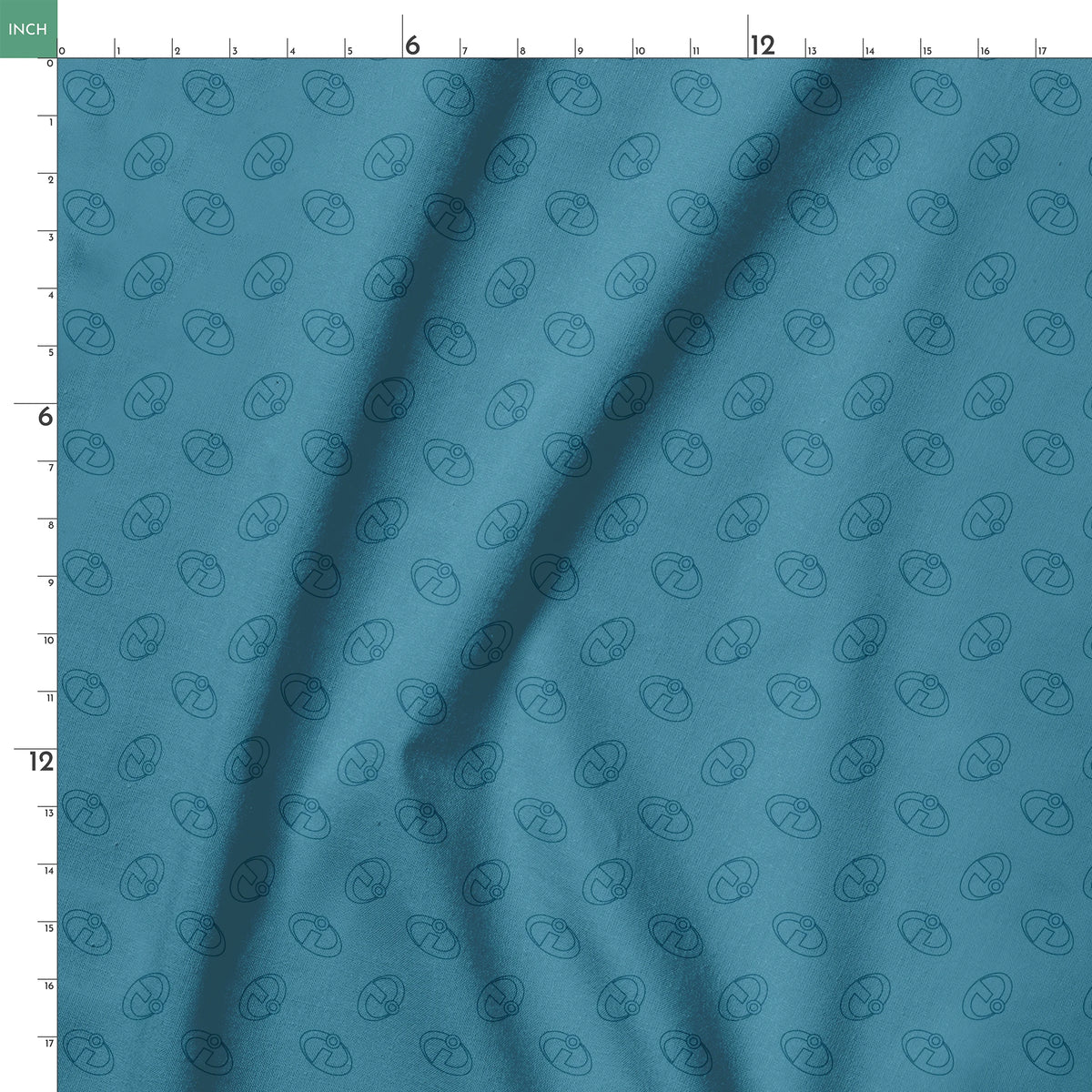 Abstract blue background with The Incredibles logos in repeating pattern springs ruler 18x18