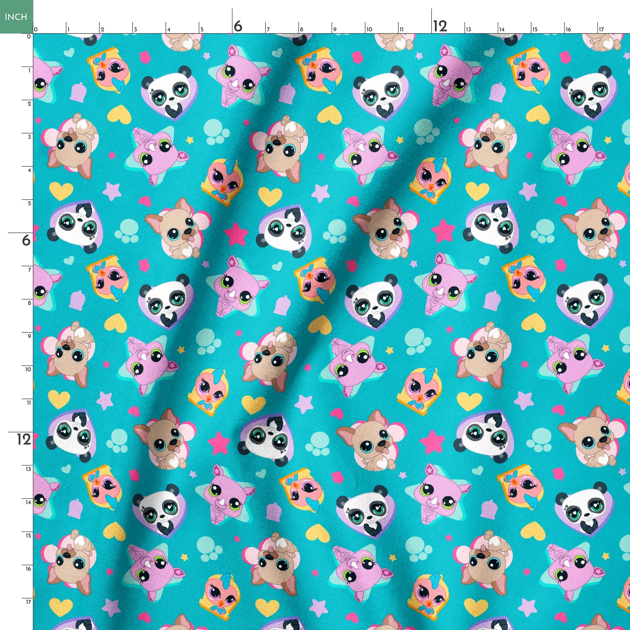 Hasbro Littliest Pet Shop Pet Friends on Aqua Fabric