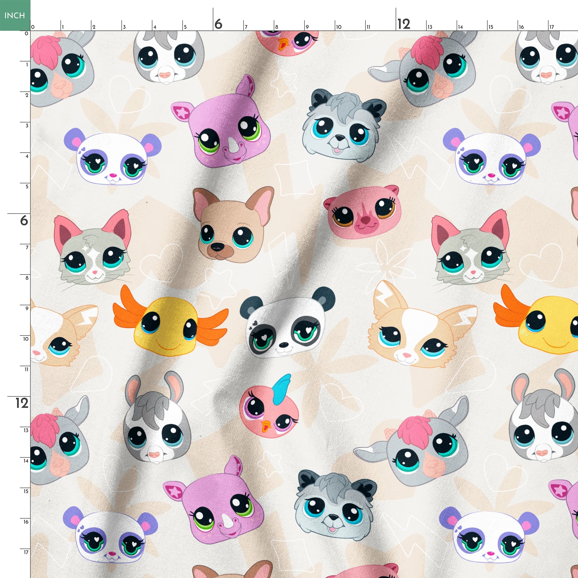 Hasbro Littliest Pet Shop Cute Faces Toss on Beige Fabric