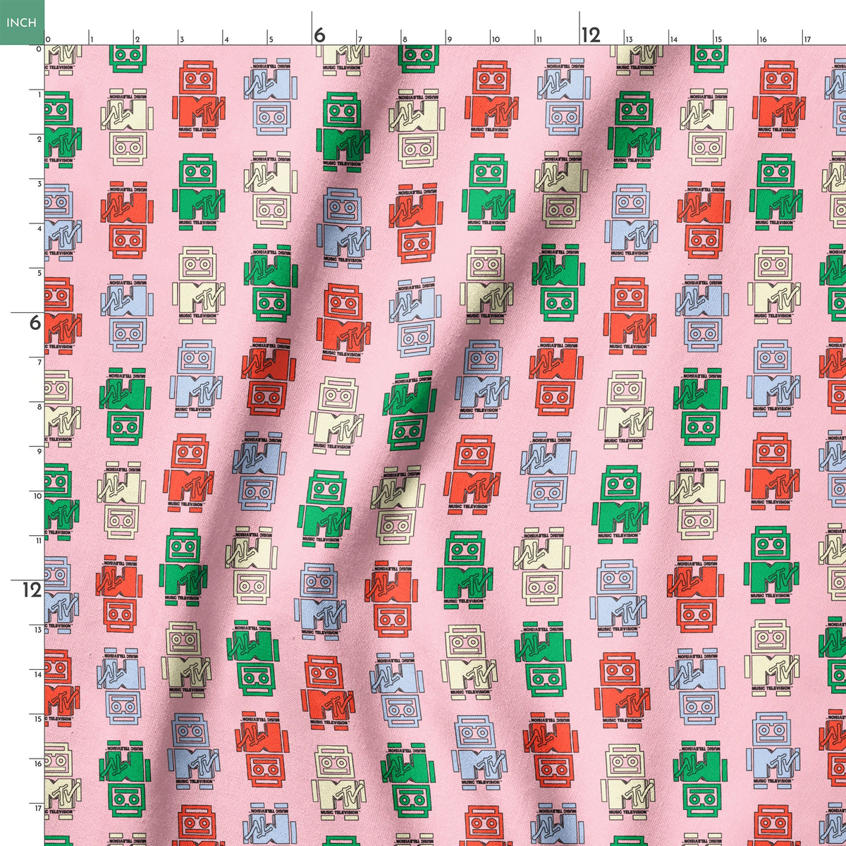 Paramount MTV Logo Robots on Pink Fabric