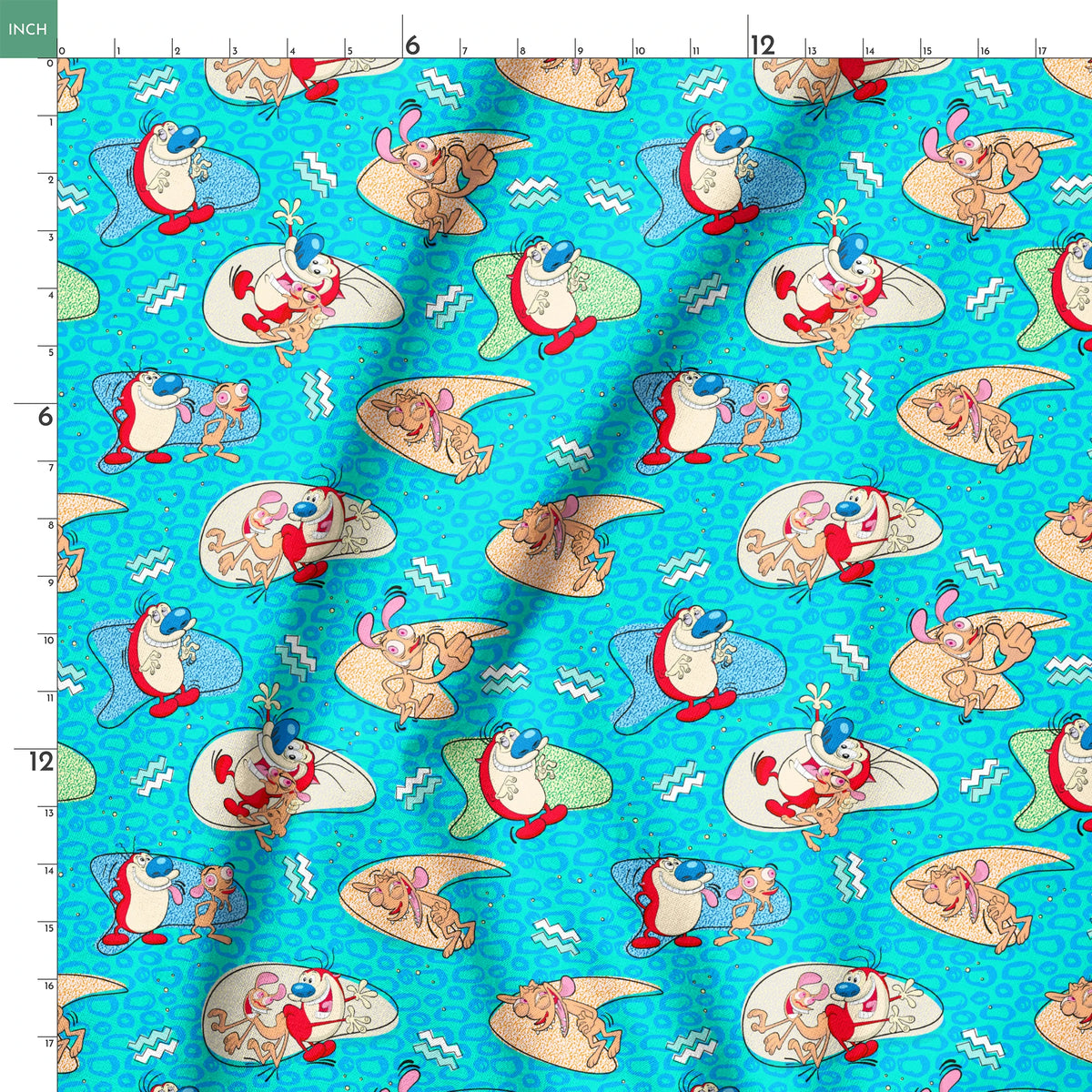 Ren & Stimpy Retro Graphics on Aqua Fabric