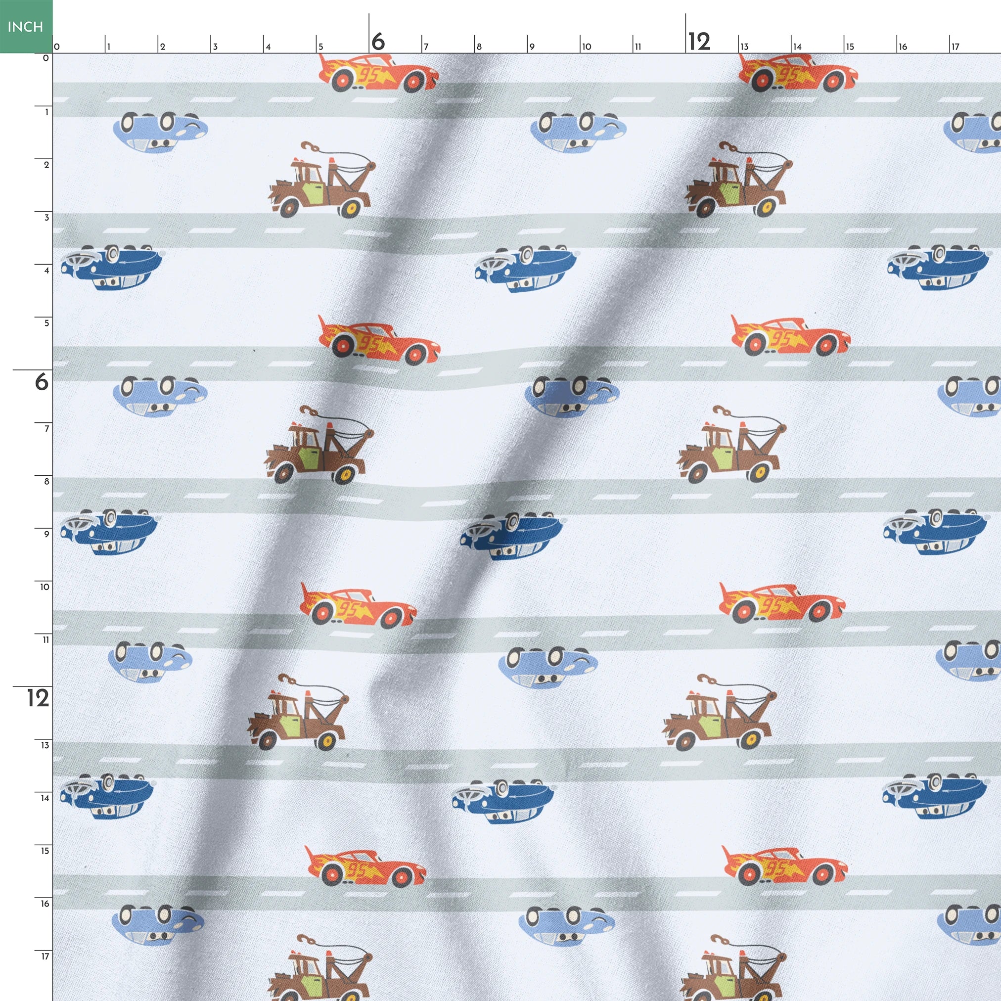 Disney and Pixar Cars Lightning McQueen & Friends Race on Blue Fabric