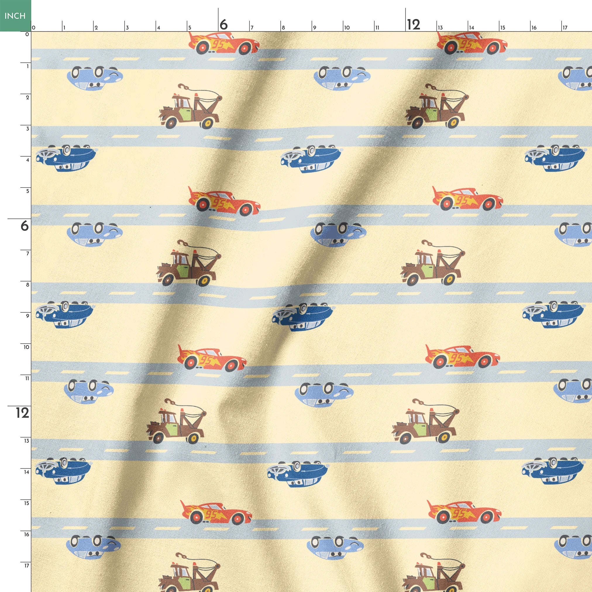 Disney and Pixar Cars Lightning McQueen & Friends Race on Yellow Fabric