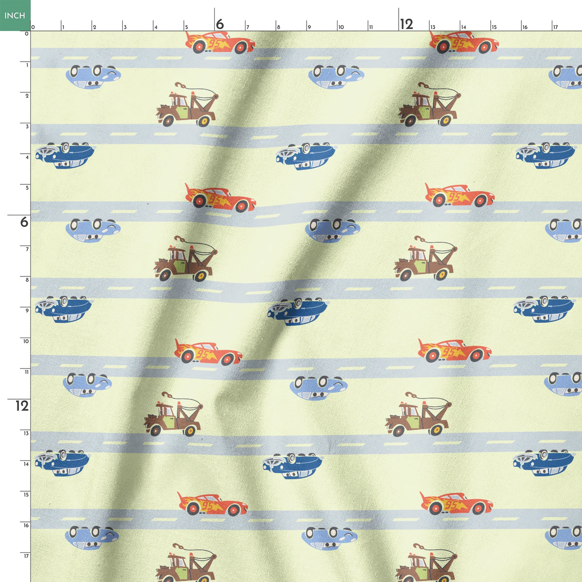 Disney and Pixar Cars Lightning McQueen & Friends Race on Green Fabric