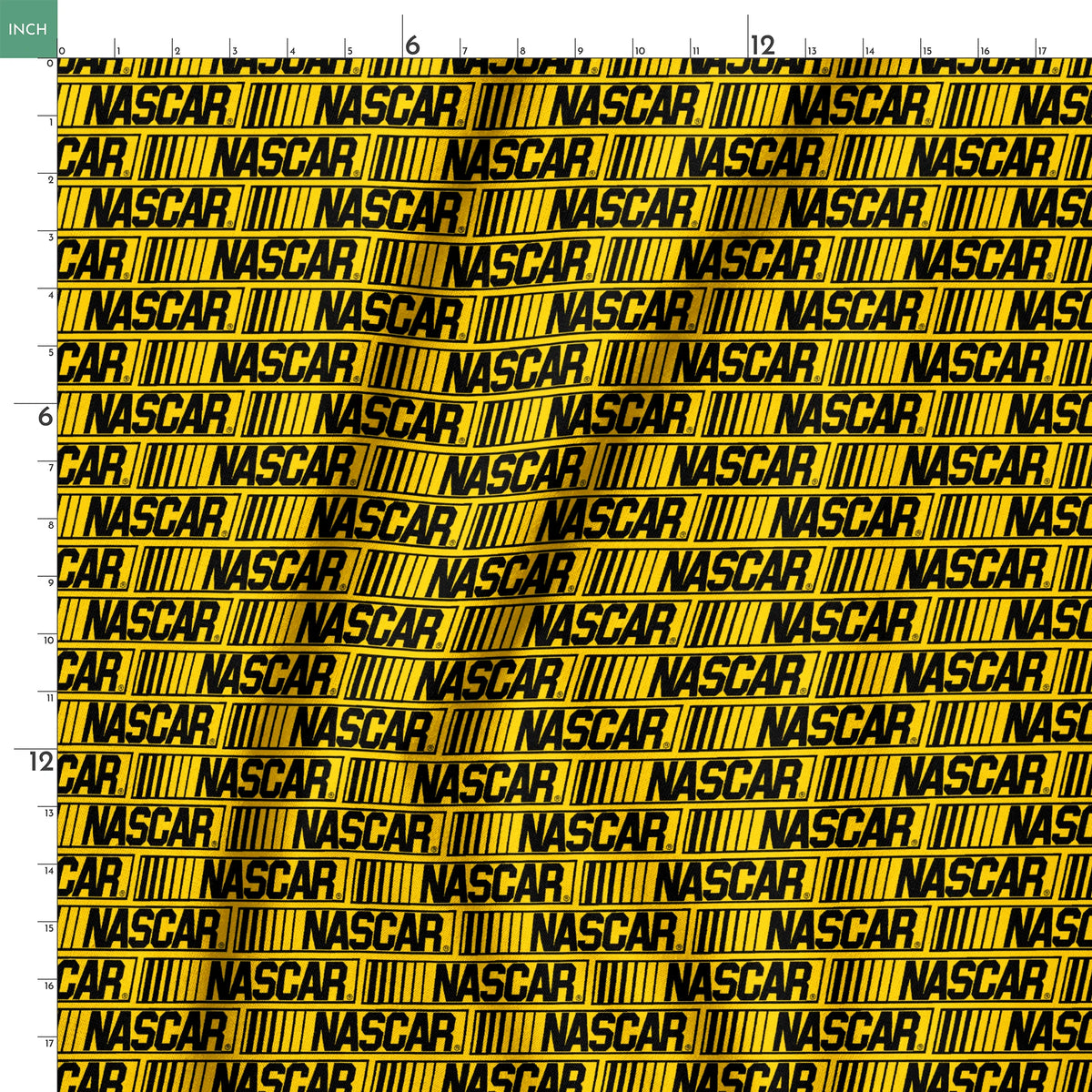 NASCAR® Retro Logo on Yellow Stripes Fabric