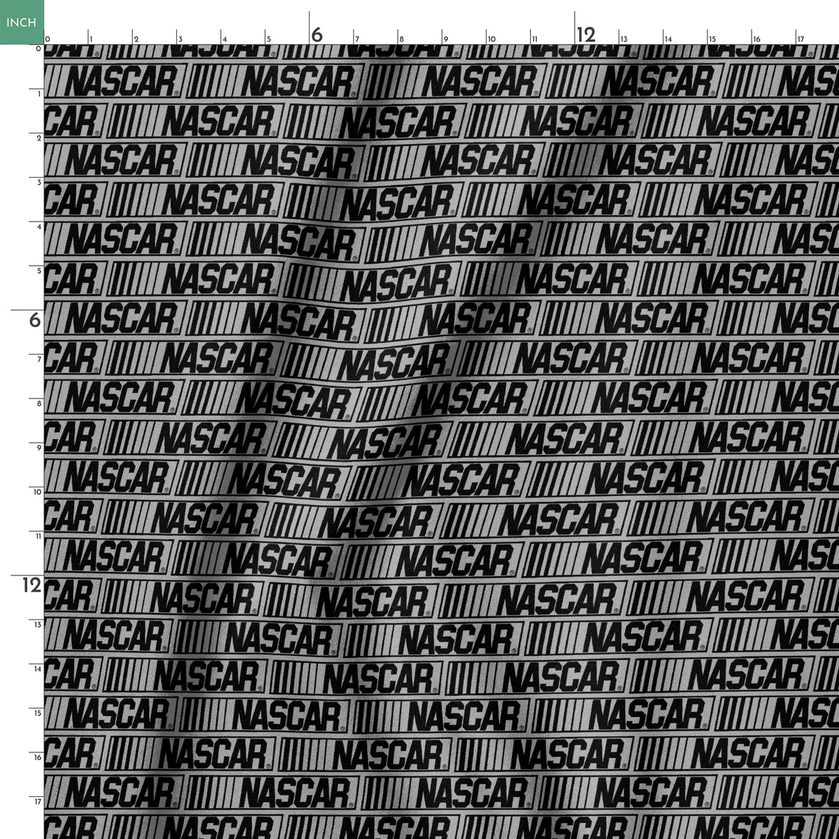 NASCAR® Retro Logo on Grey Stripes Fabric