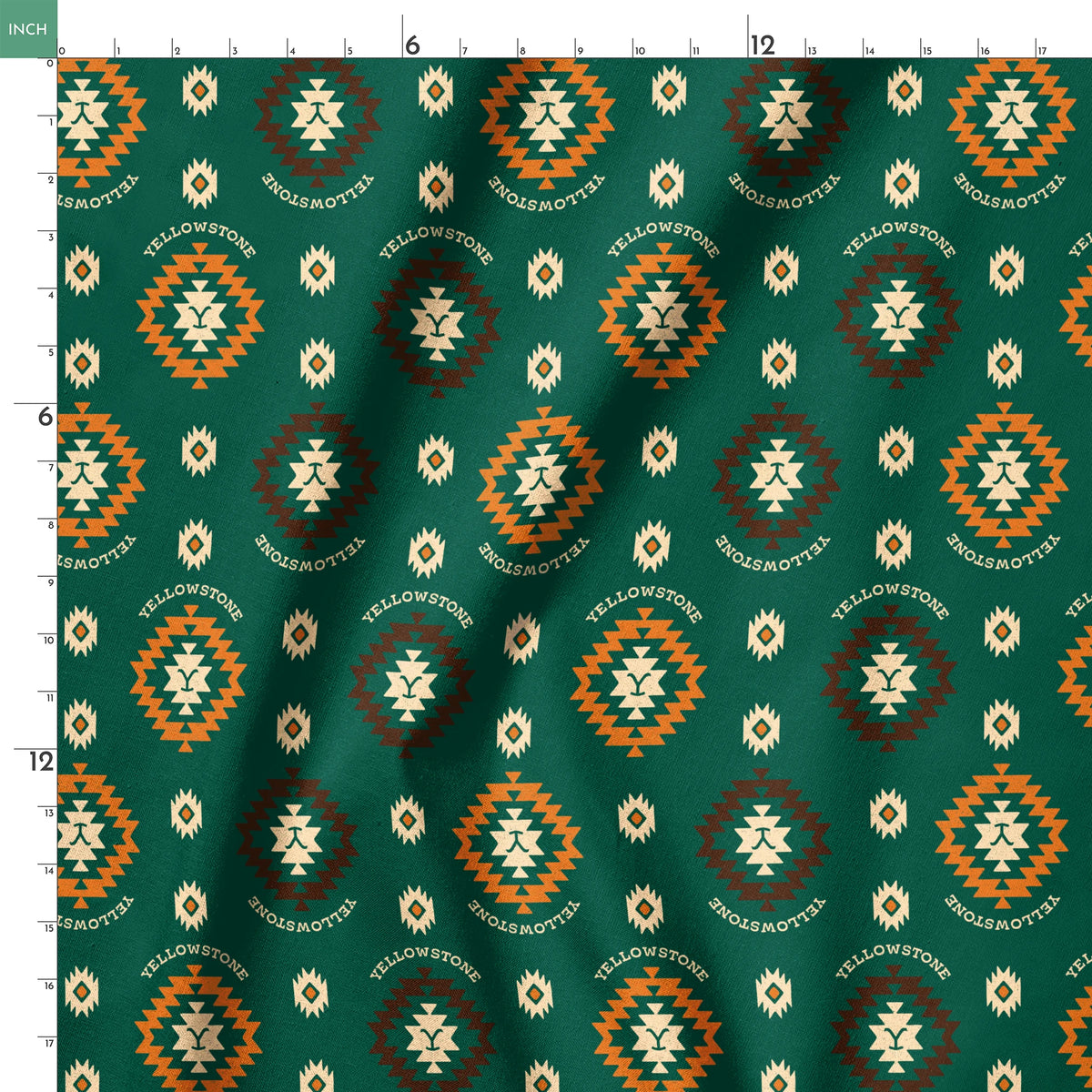 Paramount Yellowstone Tribal Medallions on Deep Teal Fabric