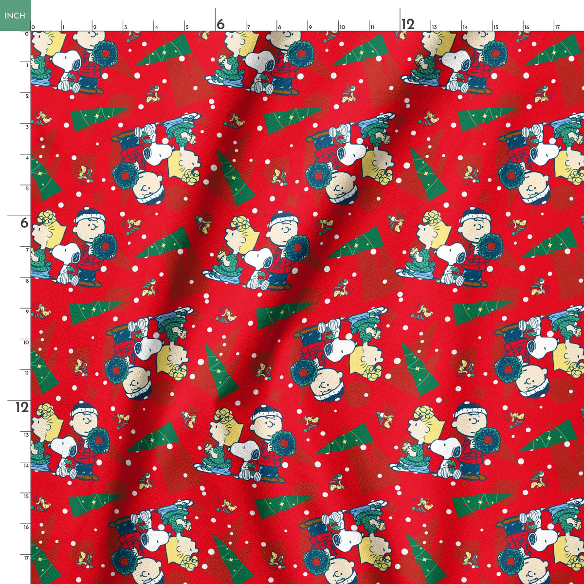 Peanuts Brown Family Christmas on Red Fabric