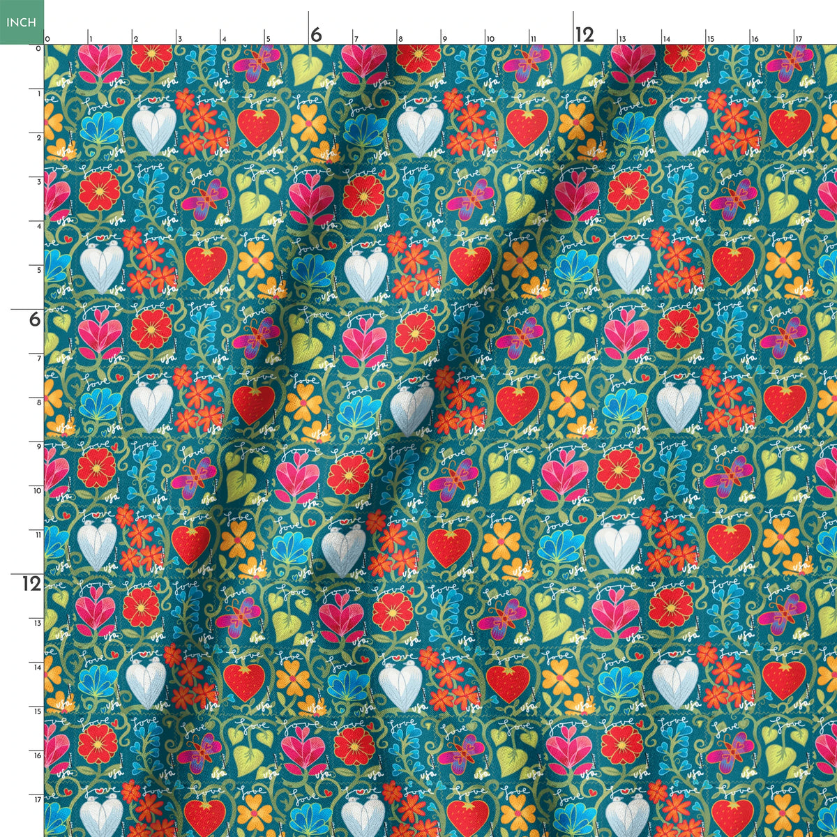USPS Love Floral Stamps on Teal Fabric