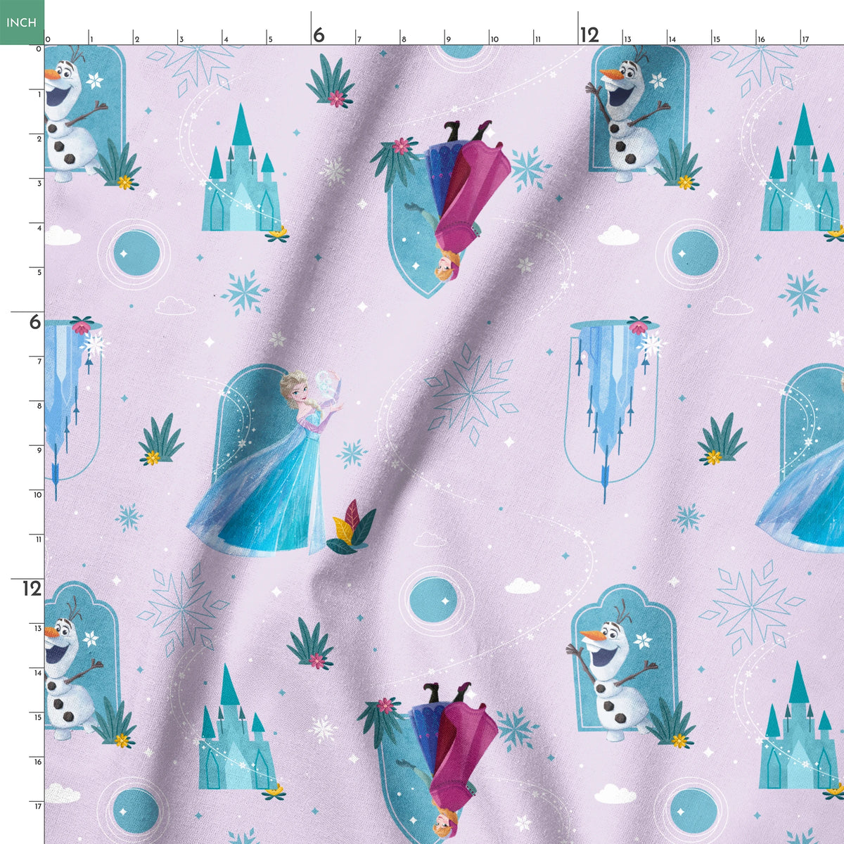 Disney Frozen Falling Snow on Lavender Fabric