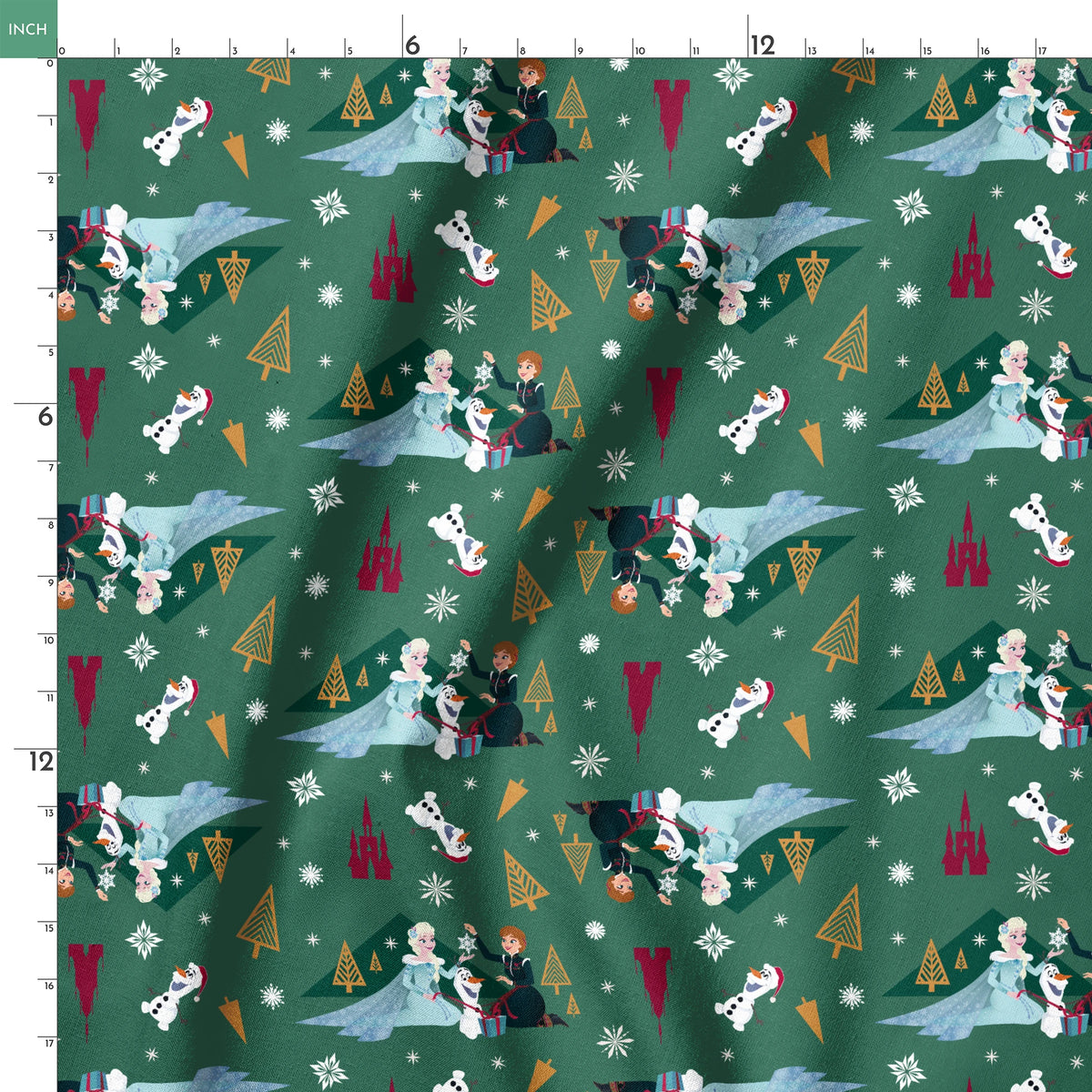 Disney Frozen Holiday Tidings on Green Fabric