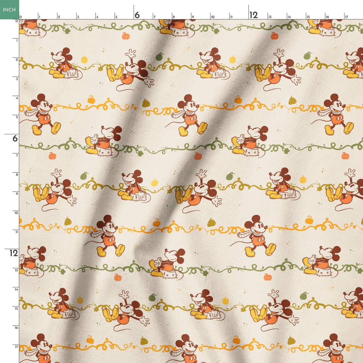 Disney Mickey Mouse Pumpkin Vine Stripes Fabric