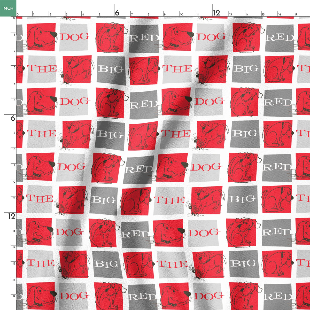 Clifford the Big Red Dog Retro Grid Fabric