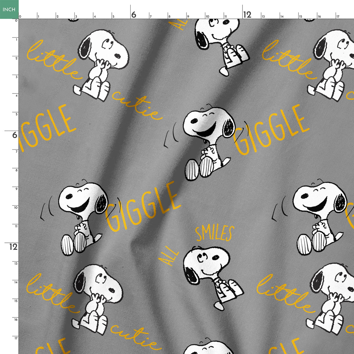 Peanuts Snoopy Giggle on Gray Fabric