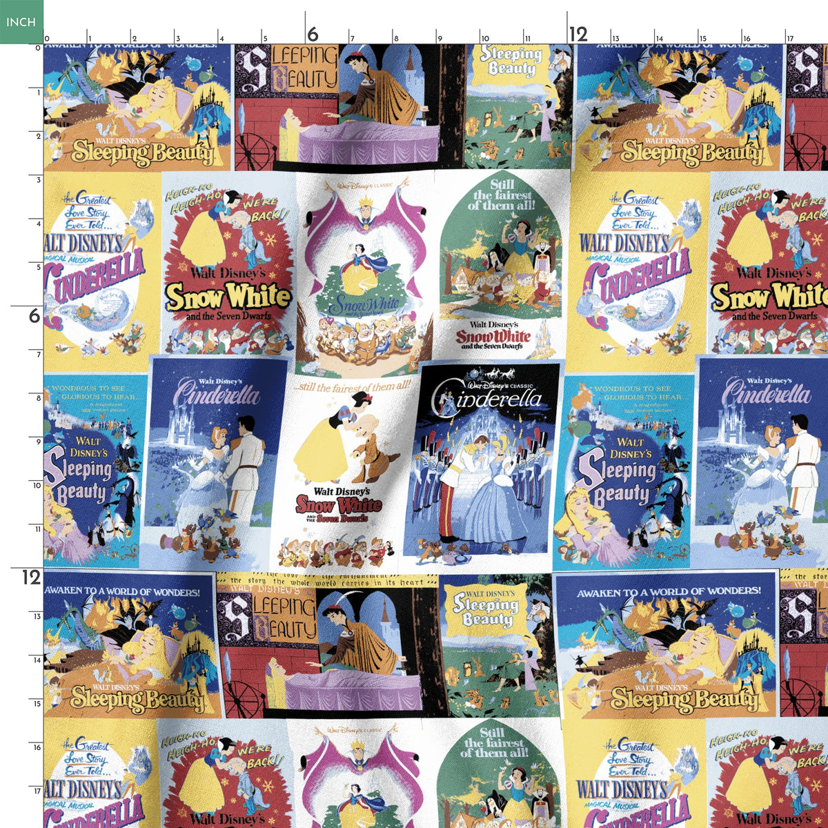 Disney Princess Vintage Poster Collage Fabric