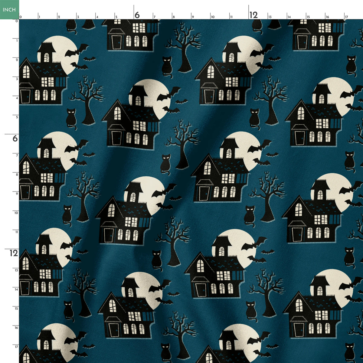 Haunted House on Haunted Night Fabric