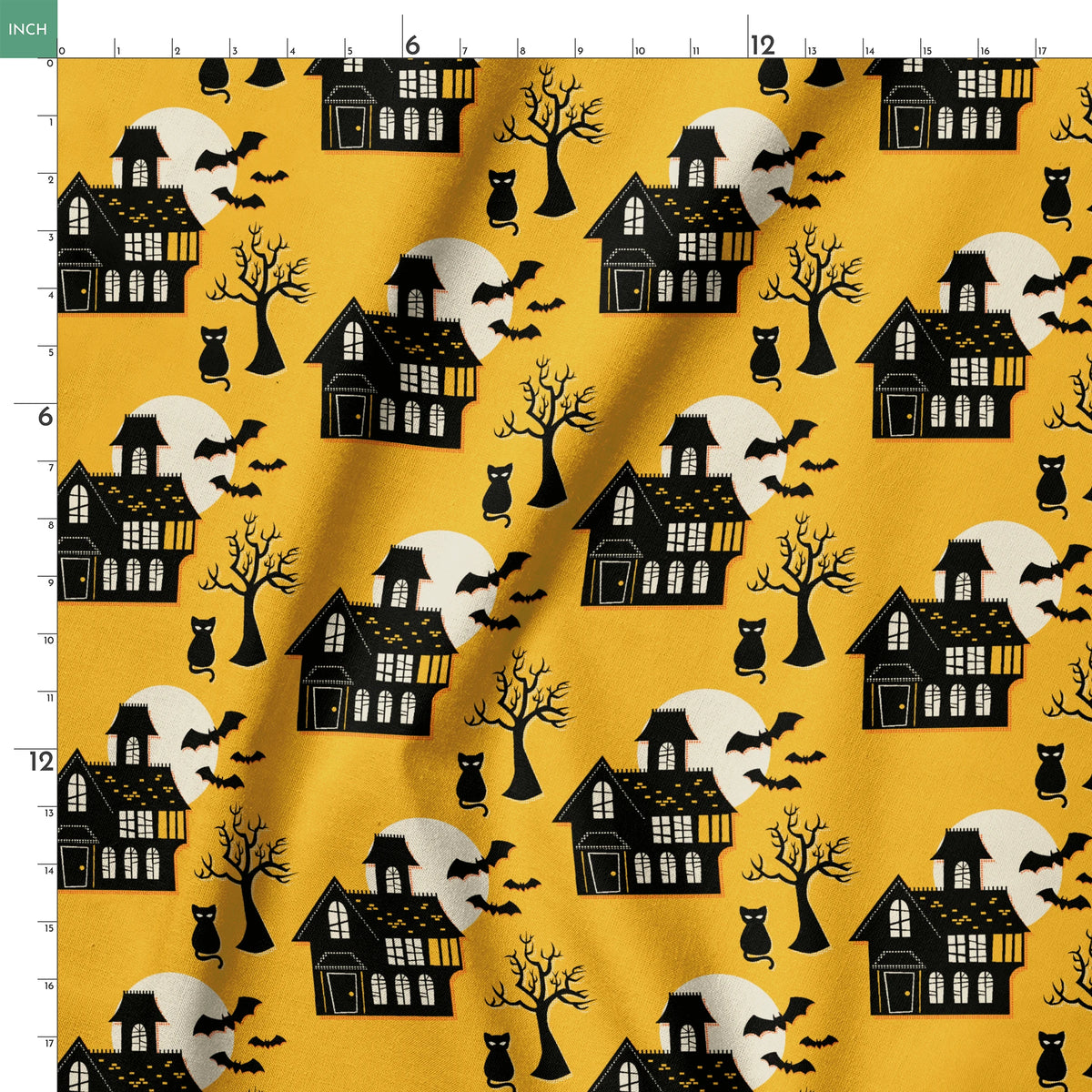 Haunted House on Gold Dust Fabric