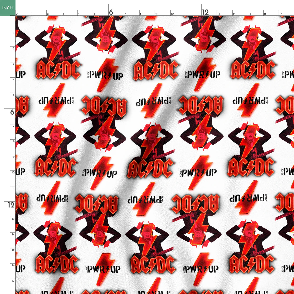 AC/DC Angus Young Pwr Up on White Fabric
