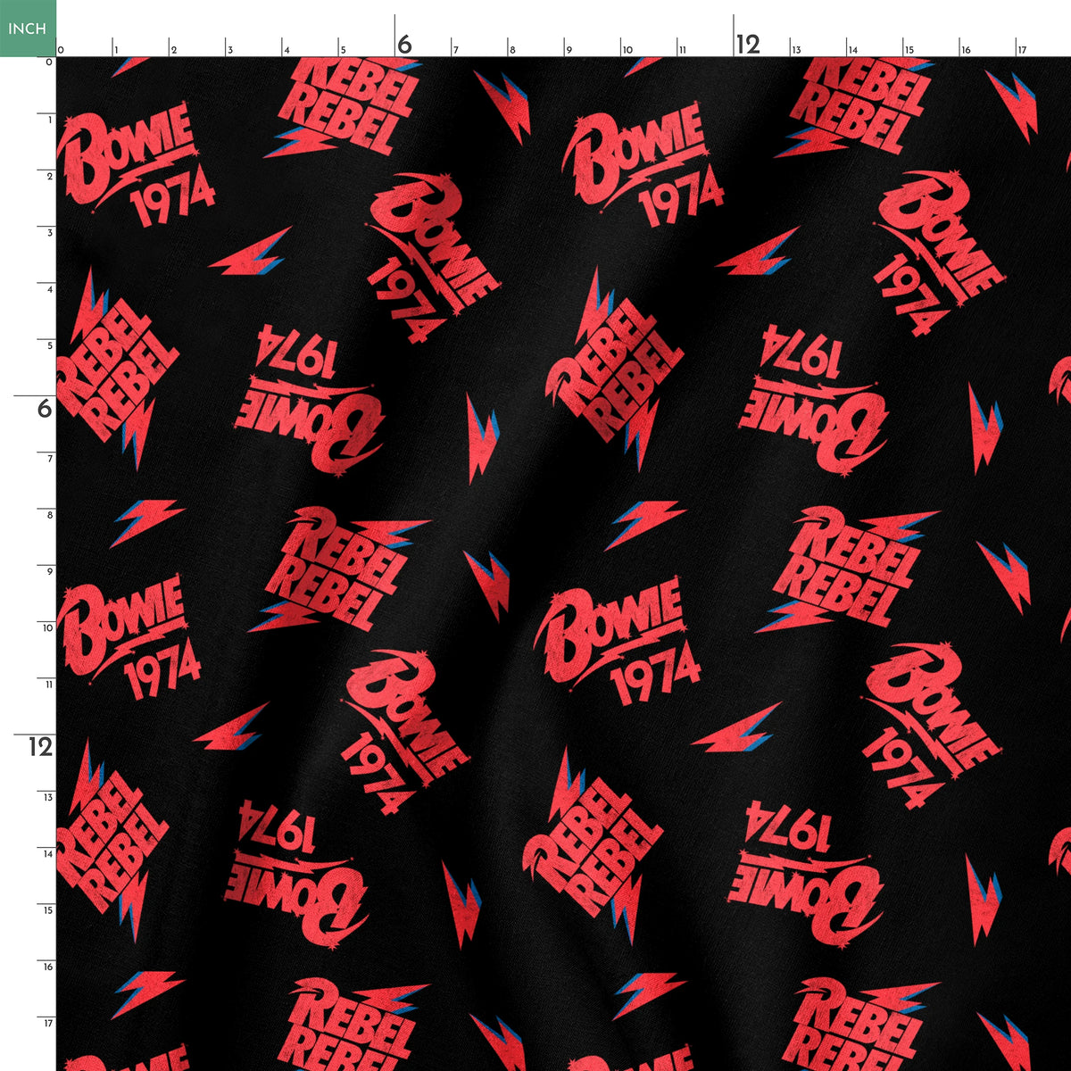 David Bowie Rebel Rebel 1974 on Black Fabric