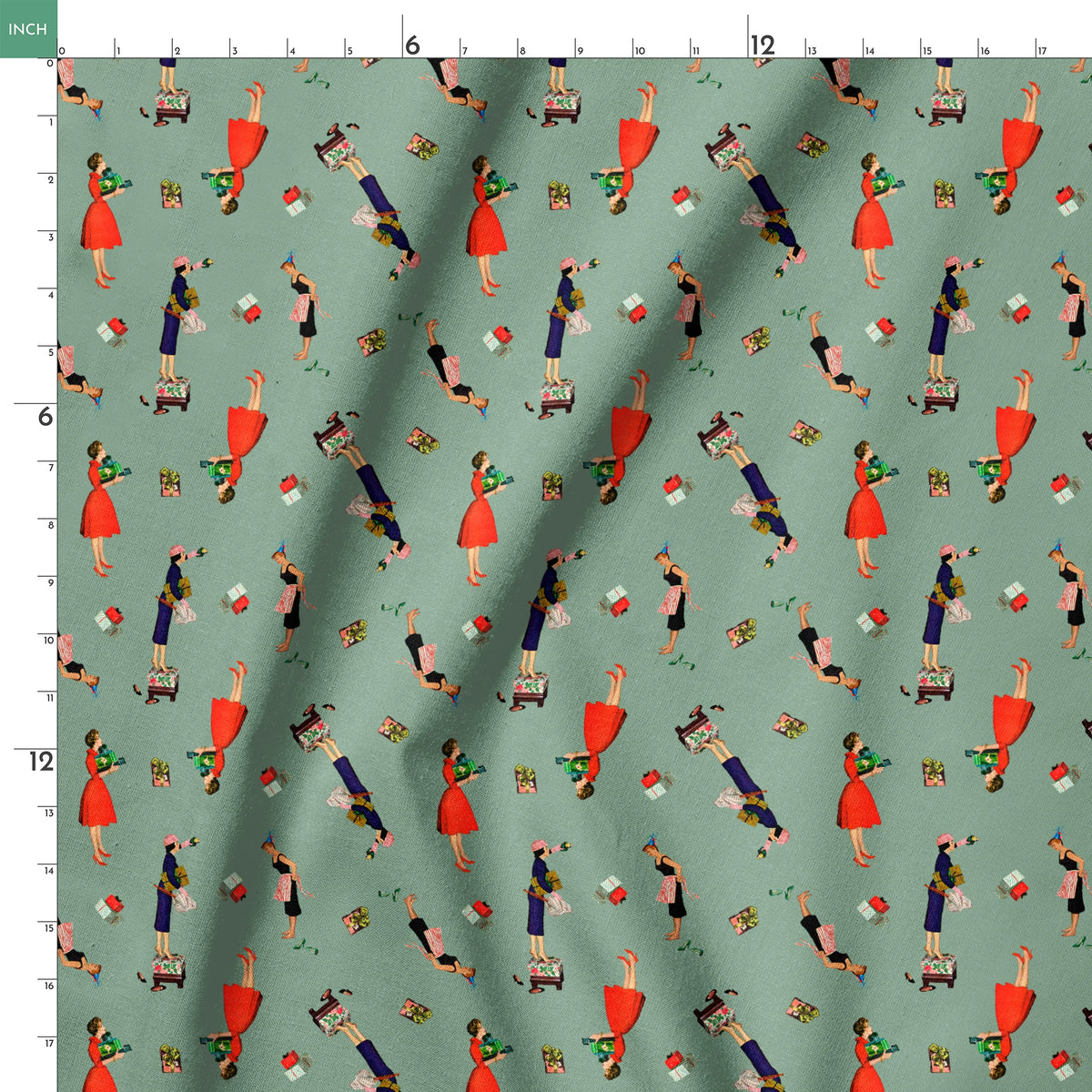 Saturday Evening Post Holiday Preparations on Green Fabric
