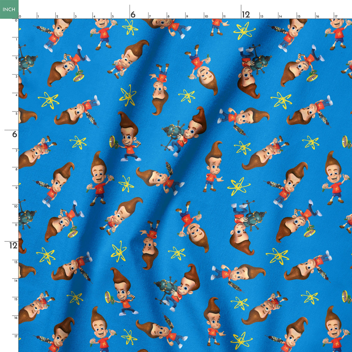 Paramount Jimmy Neutron Getting into Mischief on Blue Fabric