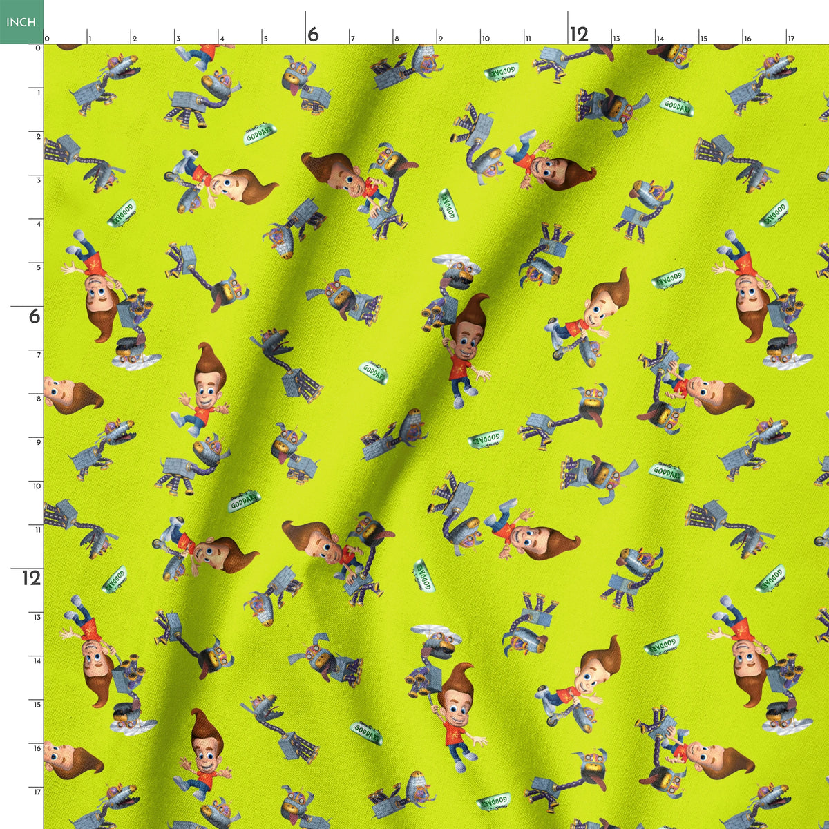 Paramount Jimmy Neutron Best Buds on Green Fabric