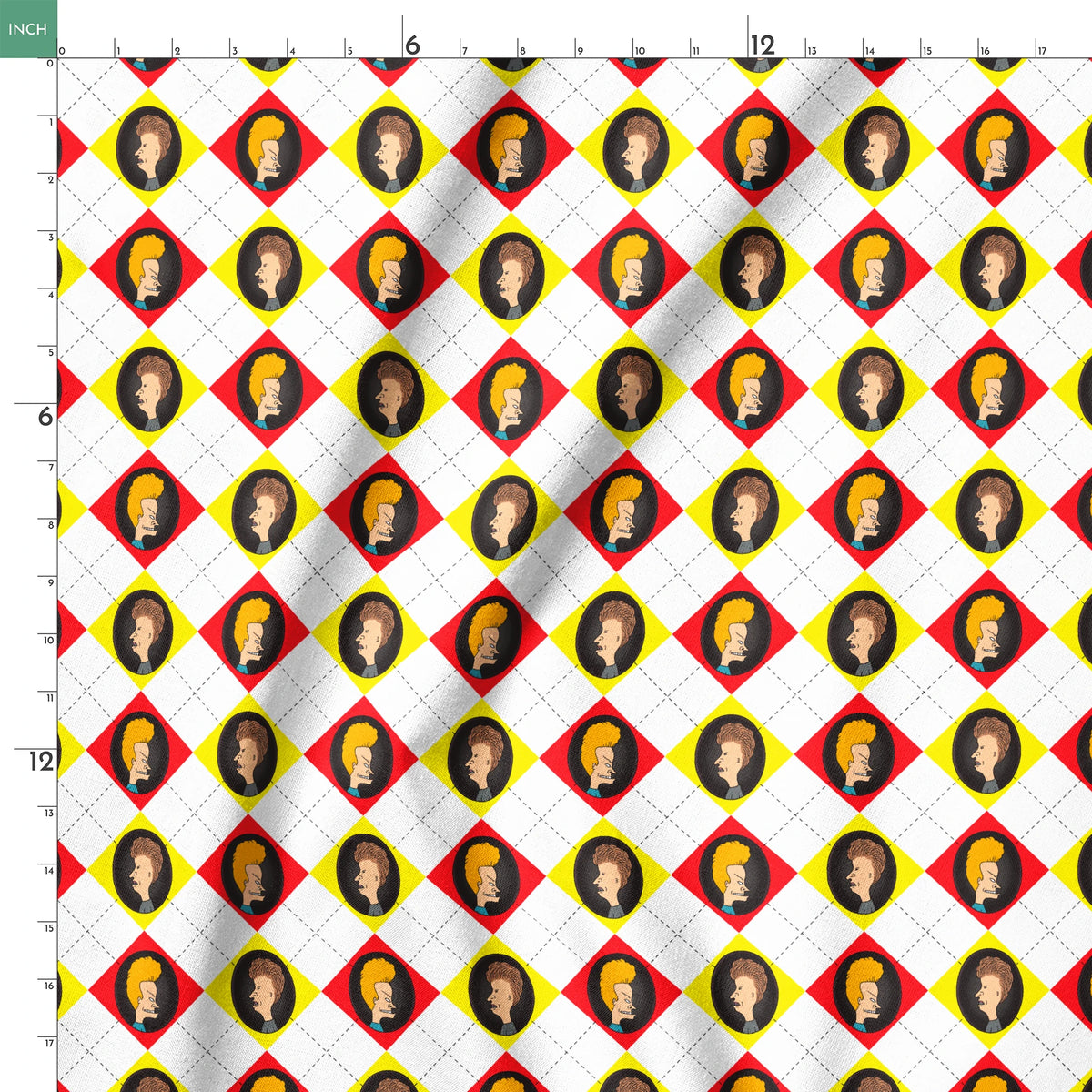 Paramount Beavis and Butt-Head Argyle on Red and Yellow Fabric